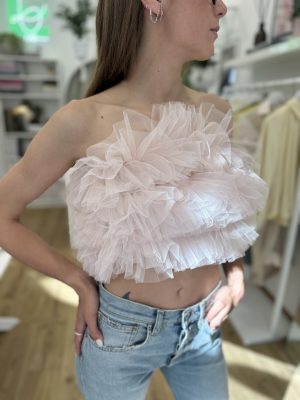 Top volume con rouches rosa