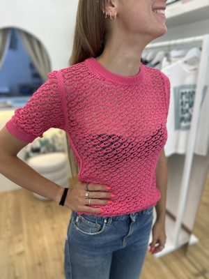 T-shirt traforata fucsia