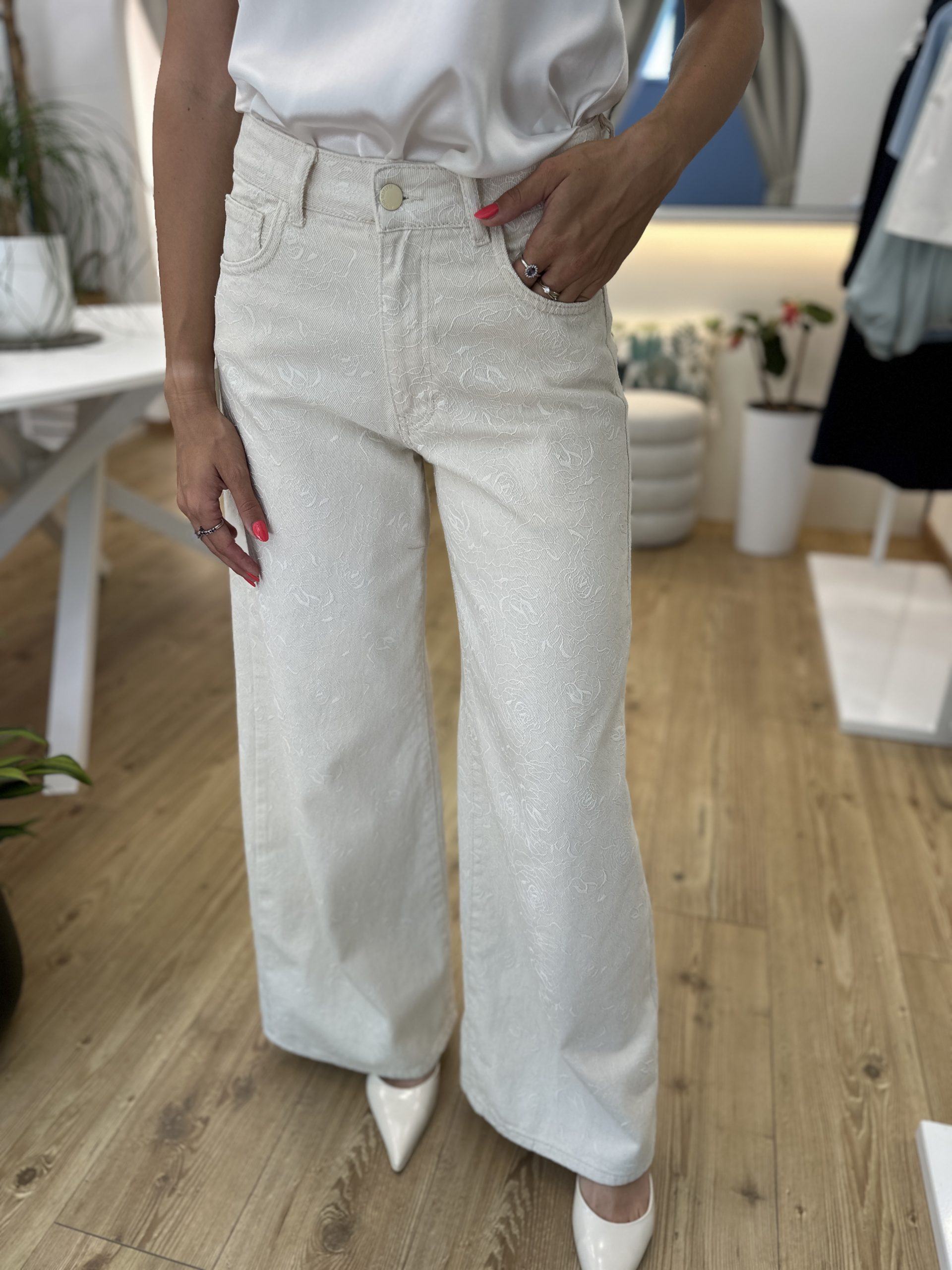Jeans wide leg floreale